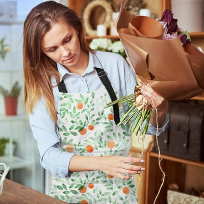 Britimes Apron with Pockets, 32x28 inch, for Women Men, Green Leaf Orange - color: Leaves Fruit