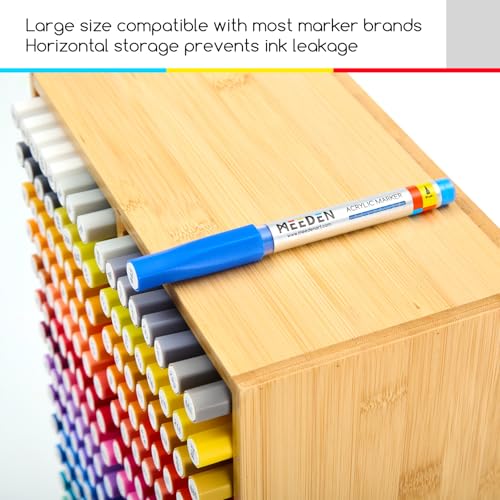 MEEDEN Bamboo Marker Holder Organizer: Holds 126 Pens with 18 Compartments- Art Supply Storage & Holder for Alcohol Markers，Pens，Pencils - style: Holds 126 Markers