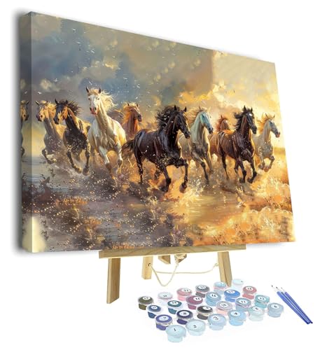 TUMOVO Paint by Numbers Kit for Adults, Adult Paint by Number Kits, Painting by Numbers for Beginners - Wild Horse Herd Galloping in Nature Landscape, DIY Canvas Art, 16x20 Inch(Framed) - color: Horses(Framed)