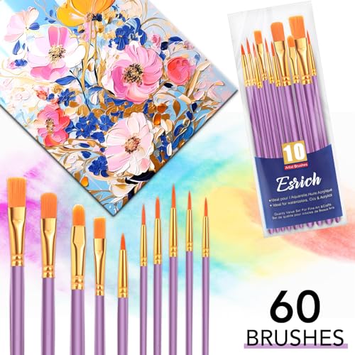 ESRICH 60PCS Paint Brushes, Paint Brush for Acrylic Painting - color: Purple, size: 60