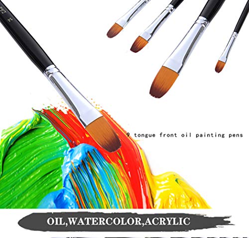Artist Paint Brushes Set,9 Pcs Professional Filbert Brushes for Acrylic Oil Watercolor Gouache Painting Kits with Long Handle Nylon Hair Black - size: Filbert Black