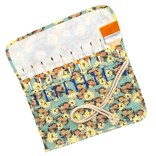 Funny live Paint Brush Holder Art Supplies, Artist Paint Brush & Storage Organizer Roll-Up Case Bag, Protect Acrylic Oil Watercolor Paintbrushes (Clock 20 Slot Pockets) - color: Clock 20 Slot Pockets