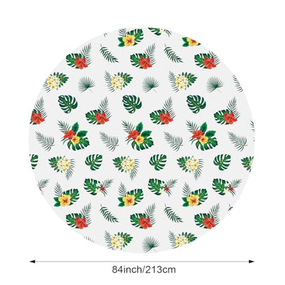 Oudain 6 Pcs 84" Summer Round Hawaiian Tablecloths, Lagre Tropical Luau Plastic Table Covers with Palm Leaves & Hibiscus Flower, Aloha Tiki Beach Pool Party Decorations Supplies (White) - color: White