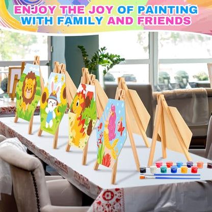 Watersay 12 Set Kids Pre Drawn Canvas for Painting Kit 12 Pcs 6" x 6" Animals Printed Pre Drawn Canvas, Easels, Palette, Paint Pot, 24 Brushes Kid Paint Party Favor for DIY Classroom Craft Activity - style: Animal