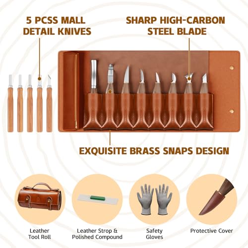 IMYMEE Deluxe Wood Carving Kit，Wood Carving Tools Set with Large Storage Case，Wood Carving Knife Set-Whittling Kit with 8 Pcs Whittling Knives& 5 Detail Knives for Beginners and Hobbyists
