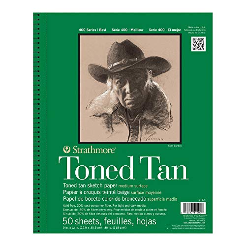 Strathmore 400 Series Wire Bound Toned Sketch Pad, 80 lb. Paper, 9 X 12 inches, Tan, 50 Sheets (412-9) - size: 9x12