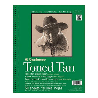 Strathmore 400 Series Wire Bound Toned Sketch Pad, 80 lb. Paper, 9 X 12 inches, Tan, 50 Sheets (412-9) - size: 9x12