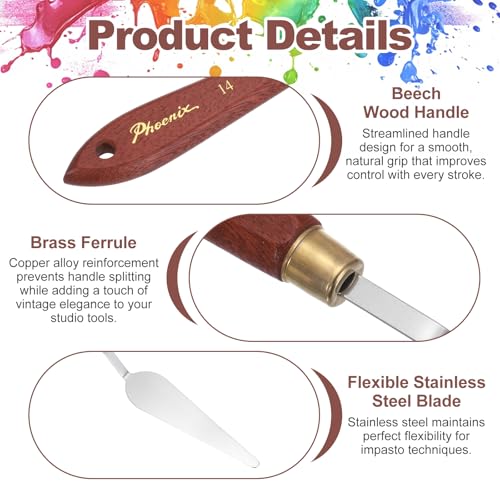 MECCANIXITY Pack of 1 Palette Knife No.14, 9.1" Long Palette Knives with Stainless Steel Flexible Spatula Pallet Knife and Wood Handle for Scraping, Mixing, Oil Acrylic Painting Canvas - style: No.14