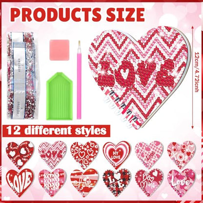 Fuyoooo 12 Pcs Valentine's Day Diamond Art Notebook Kits for Adults - style: Heart