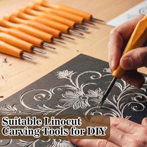 20 Pcs Linocut Carving Tools Set Triangular Flat Slanted Half-round Linocut Tools Carving Knife Chisel Kits for Woodworking Printmaking DIY Stamp Sculpture Beginner Sculpture