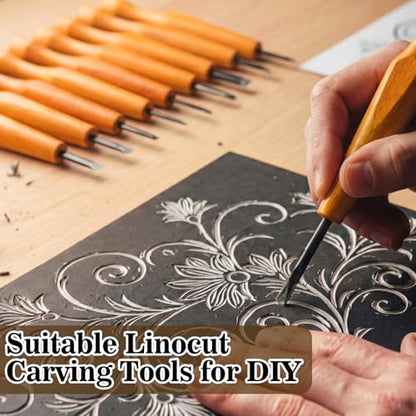 20 Pcs Linocut Carving Tools Set Triangular Flat Slanted Half-round Linocut Tools Carving Knife Chisel Kits for Woodworking Printmaking DIY Stamp Sculpture Beginner Sculpture