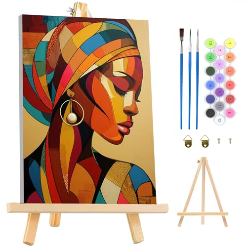 MAXBYE Framed Paint by Numbers Kit for Adults, Black Woman Canvas Painting by Number with Wooden Easel, DIY Acrylic Craft Art Kits with Tools for Beginners Gift Home Wall Decor 10×14 in - color: ZL066