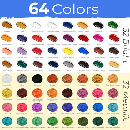 Chalkola 95 Pcs Acrylic Painting Kit for Adults Art - 64 Acrylic Paint Set | Wood Tabletop Easel, Canvas, Art Brushes, Palette, Knife - Professional Canvas Painting Supplies for Artists & Beginners - size: 95 Full Acrylic Set