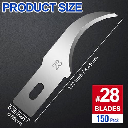 DIYSELF 150 PCS #28 Hobby Knife Blades, SK5 Exacto Knife Replacement Blades | Hook-Style Craft Knife Blades for Pull Cuts, Curved Art Knife Blades for Vinyl, Leather, Foam, Paper and DIY Detail Work - size: #28