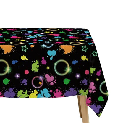 Srua Don Neon Glow Party Decorations Tablecloth, Neon Table Cover, 3 Pack | Disposable Graffiti Glow in The Dark Party Table Cloth Supplies for Birthday, 80s 90s Retro Disco, Art Parties, 55in x 86in