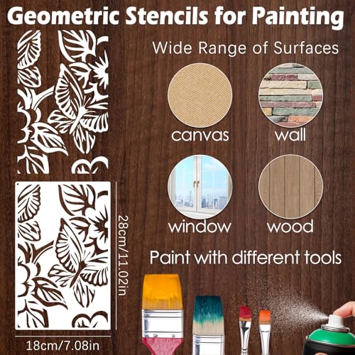 8PCS Geometric Stencils for Painting, Reusable Large Size Geometric Painting Stencils Abstract Layering Stencil for Painting on Wood Canvas Furniture Wall Floor Decor Drawing DIY Art Supplies - style: Geometric-2