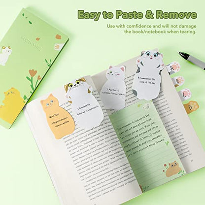 Hommie Cat Sticky Notes Set, Cute Sticky Note Animal Divider Tabs Bundle Writing Memo Pads Page Marker, Sticky Notes Pads for Cat Lovers Kids Office School Supplies Creative Gifts - color: Cat(green Background)