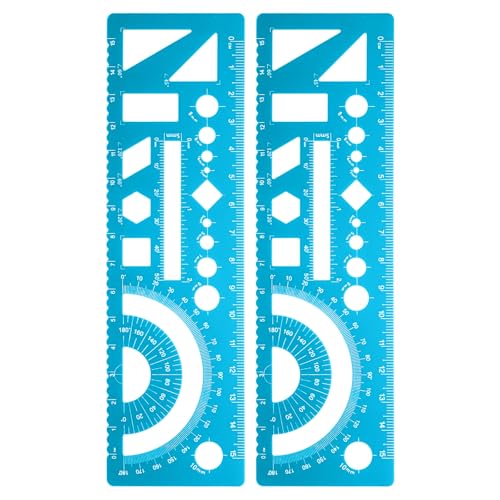 HARFINGTON 2pcs Multifunctional Geometric Rulers 15cm Metric and SAE Aluminum Straight Edge Protractor Angle Math Measuring Ruler Geometric Drawings Templates for Drawing Drafting, Blue - color: Light Blue