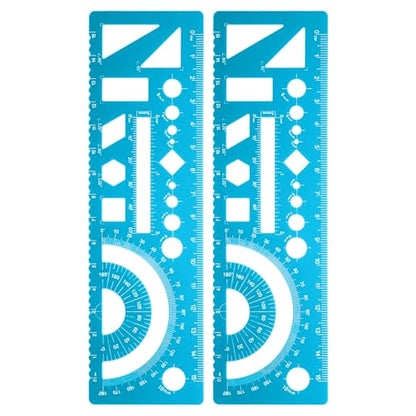 HARFINGTON 2pcs Multifunctional Geometric Rulers 15cm Metric and SAE Aluminum Straight Edge Protractor Angle Math Measuring Ruler Geometric Drawings Templates for Drawing Drafting, Blue - color: Light Blue
