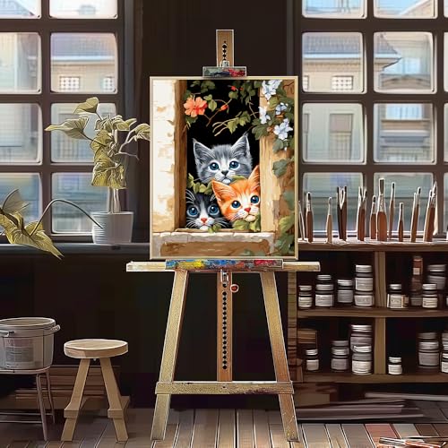 Natuyalo Painting by Numbers for Adults - Three Little Kittens Adult Paint by Number Kits for Beginners, Animals Cats DIY Art Craft Kits for Ideal Gift No Frame (16x20 Inch) - color: ART-03