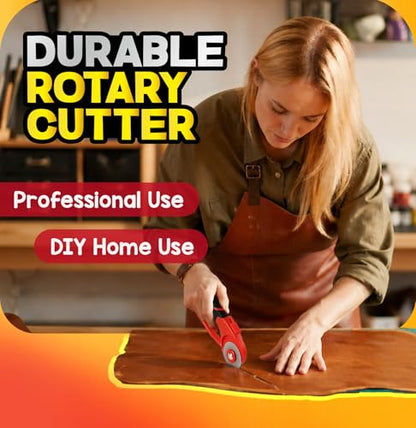 DIYSELF 45mm Rotary Cutter for Fabric, Fabric Cutter Rotary Tool, 5 Blades | Roller Cutter for Fabric with Ergonomic Handle, Safety Lock and Quick-Change Blades for Quilting, Sewing, Paper and Leather - color: Red