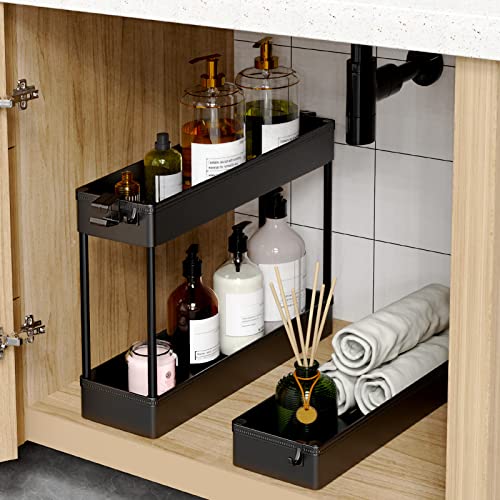 SPACEKEEPER Slim Rolling Storage Cart, 3 Tier Bathroom Storage Organizer Laundry Room Utility Cart Mobile Shelving Unit, Multi-Purpose for Kitchen Office Bathroom Laundry Narrow Places, Black | Narrow Rolling Cart with Wheels for Kitchen Office Bathroom L