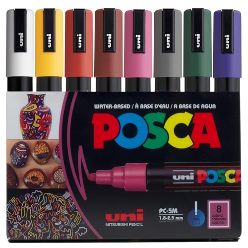 POSCA® PC-5M Paint Markers, 8 Count Dark Tone Medium Reversible Tip Set | Tip size 1.8–2.5 mm, Water-Based Opaque Paint Pens for Rock Painting, Wood, Glass, Crafts & Art Projects - color: Dark