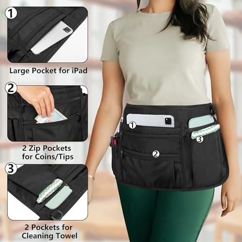Rexmica Waitress Server Apron Half Waist Apron with Pockets for Women Men