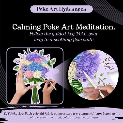 Unwynd Poke Art Hydrangea Flower Bouquet Kit for Adults, Women and Teens | Hobby activity, brain puzzles, adult, 12 illustration sheets, 12 pages of stickers, 12 colour pages Rubbing Plates & Supplies - style: Hydrangea