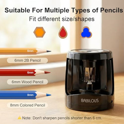 Babilous Automatic Electric Pencil Sharpener for Kids, USB Battery Powered - color: Black