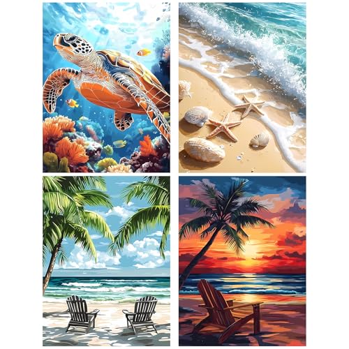 4 Pack Diamond Art Kits for Adults, Beach Diamond Painting Kits 12x16 Inch - color: 4 PC Beach, size: 11.8x15.7in(30x40cm)