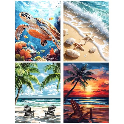 4 Pack Diamond Art Kits for Adults, Beach Diamond Painting Kits 12x16 Inch - color: 4 PC Beach, size: 11.8x15.7in(30x40cm)