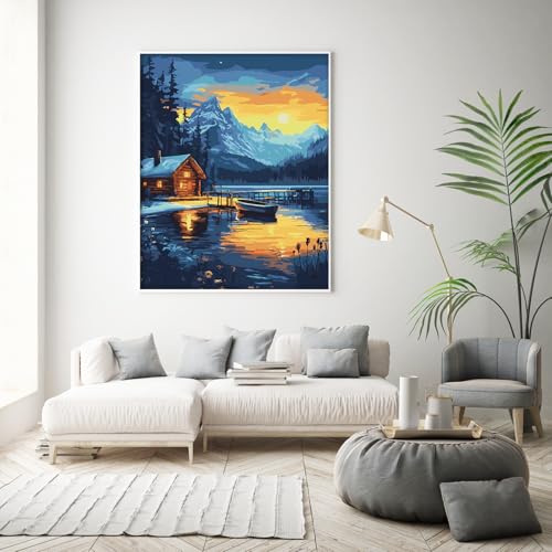 Possoco Paint by Numbers Kit for Adults Beginner, Landscape Easy Adult Paint by Number Kits on Canvas, DIY Acrylic Watercolor Oil Paint by Number for Adults Teens for Home Decor Gift 16x20 Inch - color: DG-OP-WinterLandscape-4050