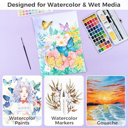 Ohuhu Cotton-Top Watercolor Paper Pad 9"x12" Hot Press Paper 30 Sheets