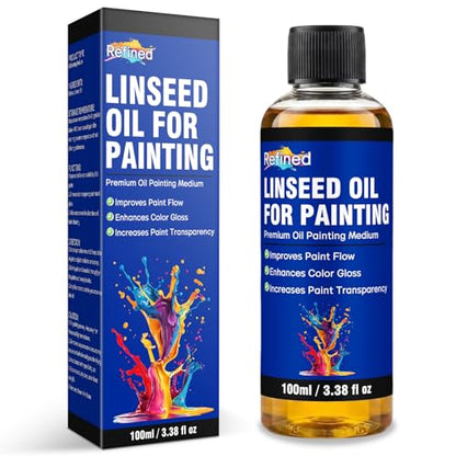Linseed Oil for Painting 100ml, Refined Linseed Oil, Oil Paint Medium and Thinner for Artists, Improves Flow and Blending, Ideal for Glazing, Enhances Transparency and Gloss Finish - size: 3.38 Fl Oz (Pack of 1)