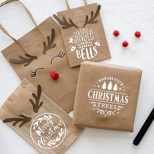 Small Stencils for Painting on Wood Reusable, 3 Inch Reusable Stencil for Craft Ornament Paint Template Stencils for Wall Card Rock Wood Signs Coasters Canvas Home Decor (Christmas Words 3) - style: 60pcs words 3in round-3