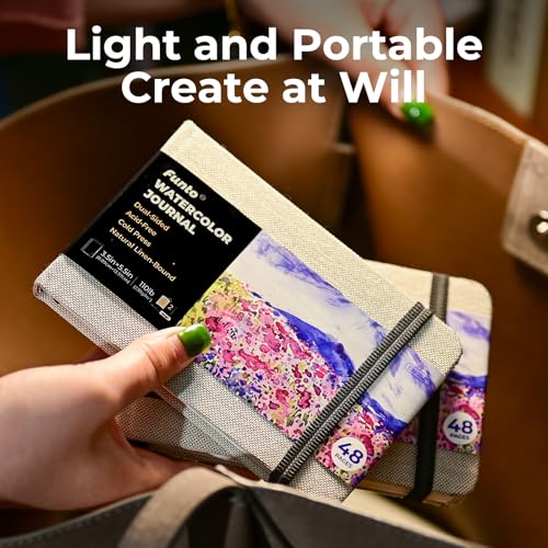 Funto Watercolor Journal, 3.5x5.5, 2 Pack, 24 Sheets Each, Cold-Pressed with Inner Pocket, 110lb/230gsm, Suitable for Techniques and Mixed Media - color: Gray-3.5x 5.5
