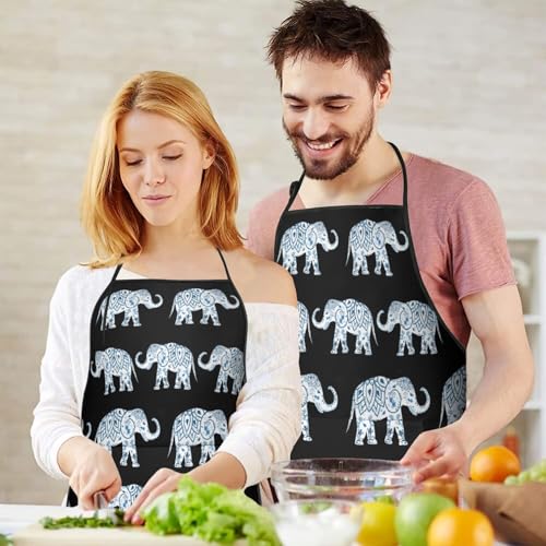 Apron with 2 Pockets,Kitchen Chef Artist Aprons for Cooking Gardening Baking Painting, Waterproof Apron 33" x 27" - color: Elephant