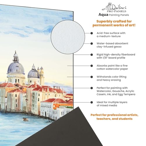 Jerry's Artarama Da Vinci Aqua Pro Panels - 14x18" - 1/8" Thick Rigid Watercolor Board with Acid-Free Surface, Clay-Infused Gesso, Ideal Watercolor Boards for Painting Mixed Media - size: 14x18"