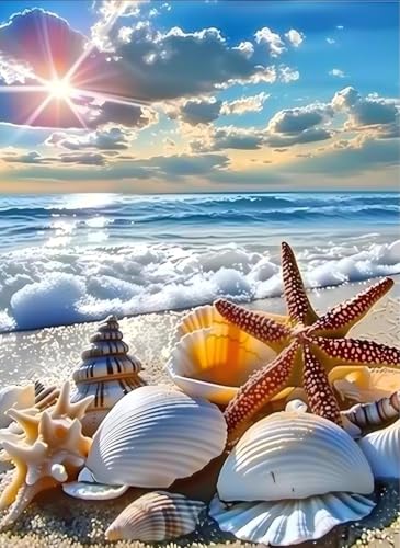 YIYITUPO Diamond Painting Kit for Adults 5D Diamond Painting for Beginners 12x16 Inch Beach Seashell Sunset Scene Full Drill DIY Diamond Art Kit Ocean Starfish Rhinestone Painting Seaside Craft Decor - color: YYZ-013