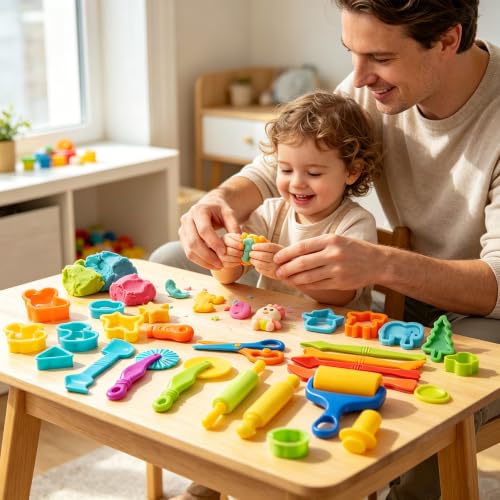Dough Tools Sets for Kids Ages 3-8, 30 Pcs Playdough Tools Set Accessories Toys Includes Cutters Roller, Rolling Pins, Safety Scissors, Plastic Knife, Plastic Rollers - size: 30pcs