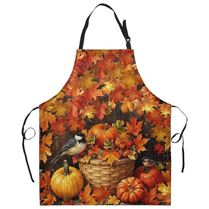Fall Aprons Thanksgiving Kitchen Apron With 2 Pockets Autumn Harvest Pumpkin Maple Leaves Farmhouse Cooking Apron With Adjustable Neck Strap for Baking Crafting Gardening - color: Fall-harvest Pumpkins