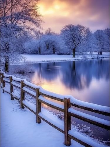 SKRYUIE 5D Diamond Painting A Snowy Scene by Lake Winter Full Drill by Number, DIY Rhinestone Paint with Diamond Art Kits for Adults Set Arts Craft Decorations (12x16inch) - color: Scenery2