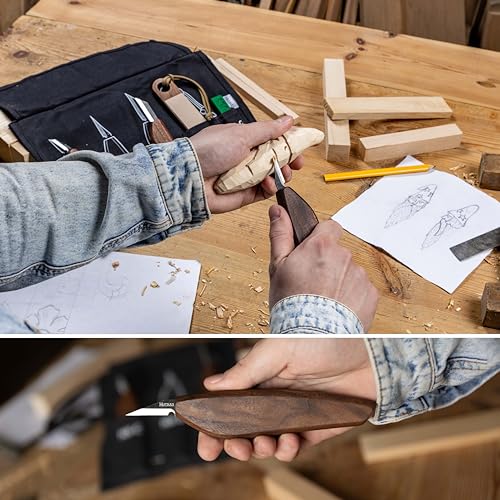 Hutsuls S.06 Wood Carving Knives Kit - Carver’s Choice Whittling Knives for Precision Work, Complete Beginners Whittling Wood Carving Knife Set, Master Craft Wood Whittling Kit for Beginners Kids - color: walnut