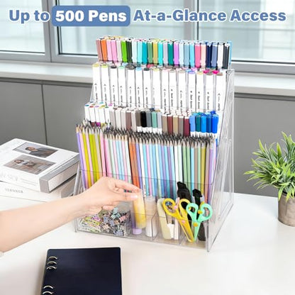 CELSOL Acrylic Marker Organizer – 4 Tier 20 Compartments for Pens, Markers, Art Supplies & Office Essentials – Clear Vertical Desk Storage for Home, Office & School - size: 4 Tier