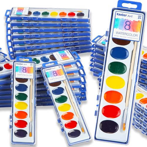 Keebor Washable Watercolor Paint Set, 36 Pack, 8 Colors with Paint Brush - color: 8 Colors(Pack of 36)