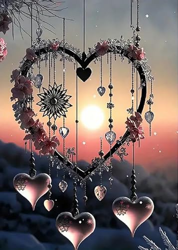 KINPLUB 5D Diamond Painting Kits for Adults, Love Heart Dream Catcher Diamond Art Kits for Adults Beginners, DIY Full Drill Round Diamond Dots, Home Wall Decor 12x16 Inch - color: Wind Chime