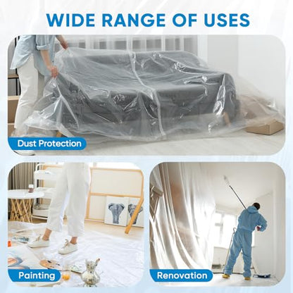 TICONN 12 x 9 Ft Plastic Drop Cloth for Painting, Waterproof Painters Plastic Sheeting, Painting Tarp for Furniture Cover, Floor Protection (3PK, 0.5Mil) - size: 0.5 Mil
