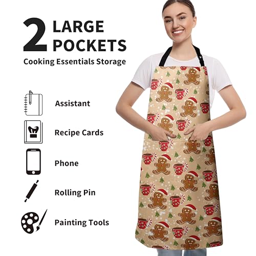 Cute Gingerbread Aprons for Adults - Christmas Baking Aprons with Two Pockets and Adjustable Strap for Cooking, Crafting, Sewing - color: Gingerbread Man