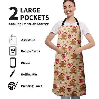 Cute Gingerbread Aprons for Adults - Christmas Baking Aprons with Two Pockets and Adjustable Strap for Cooking, Crafting, Sewing - color: Gingerbread Man